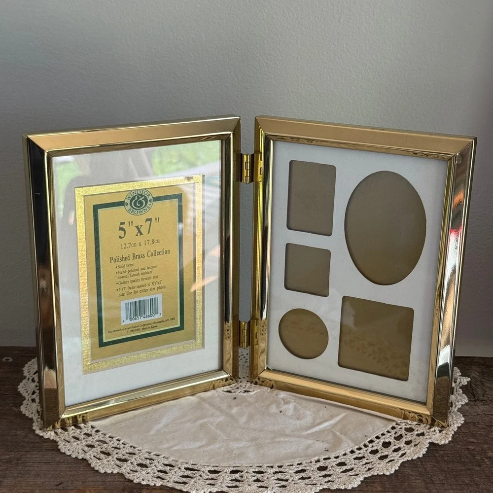 Vintage 1993 Polished Brass 5x7 Double Hinged Collage Frame Grand millennial